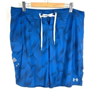 Under Armour Storm HeatGear Blue Geometric Board Shorts 38 Swim Trunks Cargo
